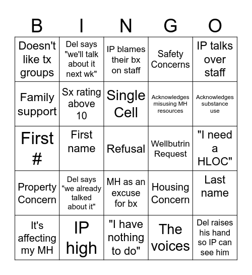 IDTT Bingo Card