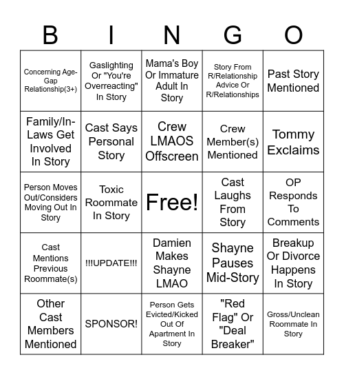 SRRS Bingo Card