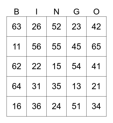 Place Value Bingo Card