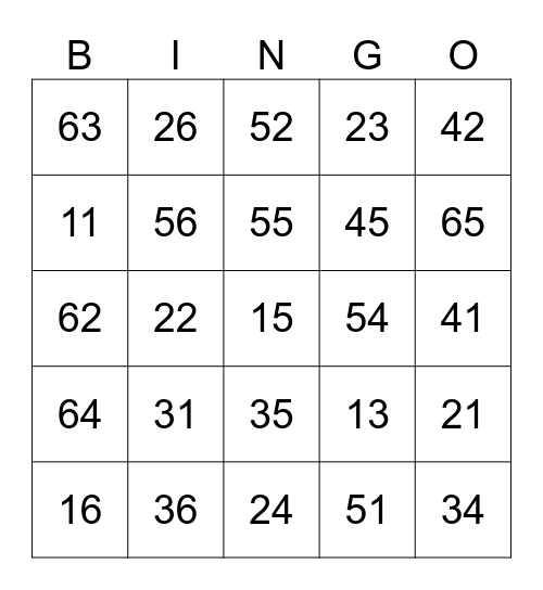 Place Value Bingo Card