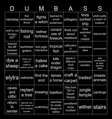 Luka's Minecraft Bingo Card