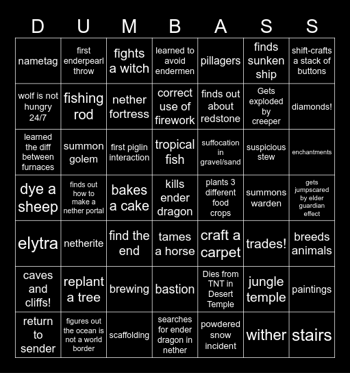 Luka's Minecraft Bingo Card