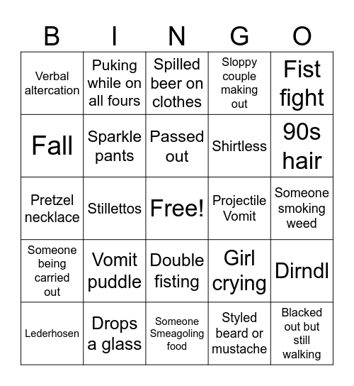 Beerfest Bingo Card