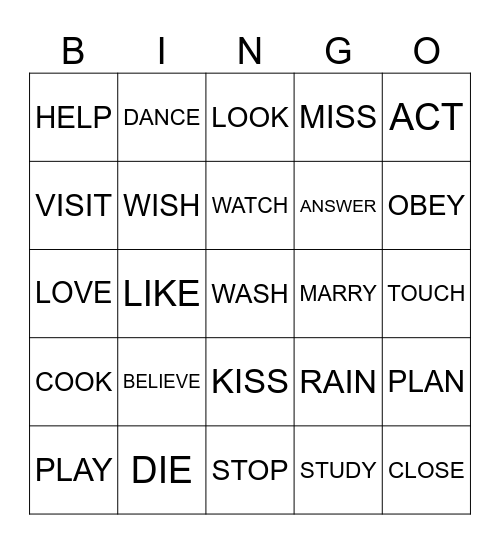 REGULAR VERBS Bingo Card