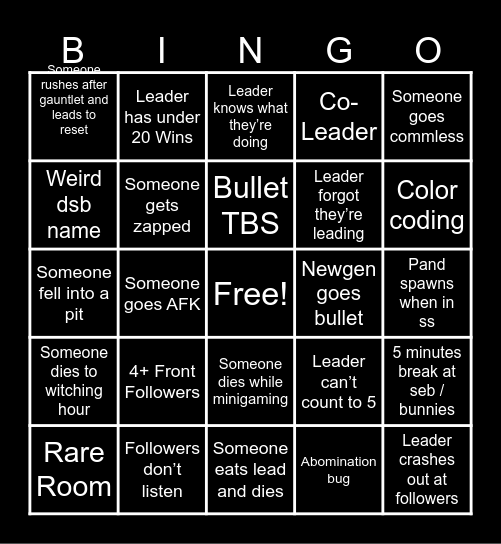 TBS Bingo (made by juju) Bingo Card