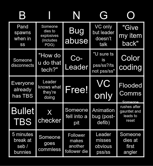 TBS Bingo (made by padi and juju) Bingo Card