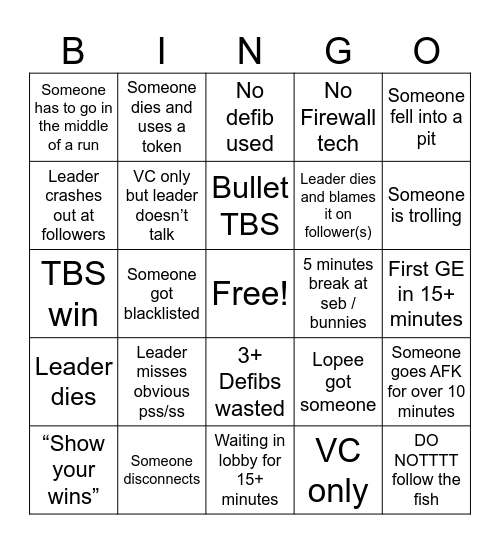 TBS bingo Card