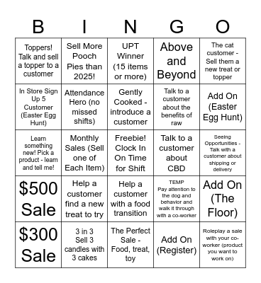Retail Sales Bingo Card