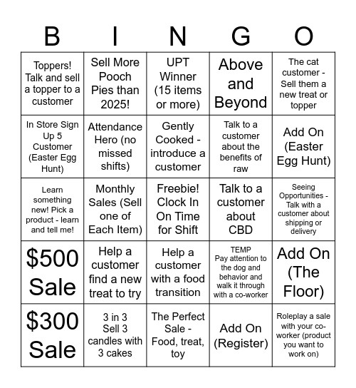 Retail Sales Bingo Card