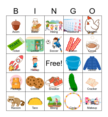 Medial /k/ Bingo Card