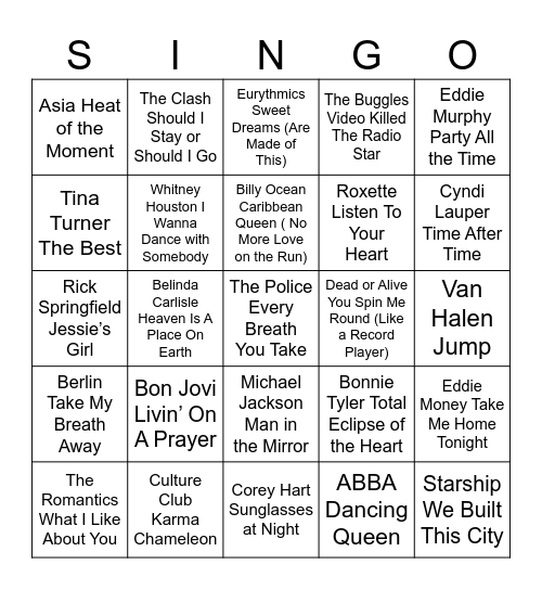 GVA SINGO 1 Bingo Card