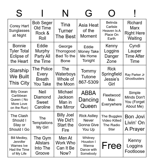 GVA SINGO 1 Bingo Card