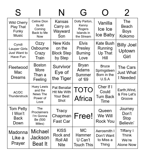 GVA SINGO 2 Bingo Card
