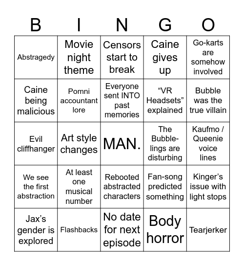 TADC episode 8 Bingo Card