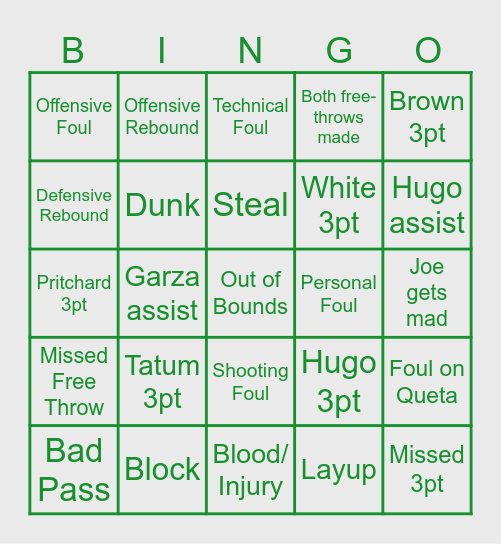 Celtics! Bingo Card