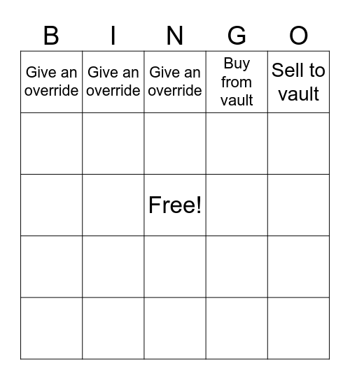 Manager Bingo Card