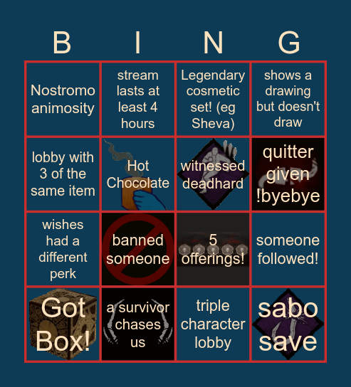 KiazRell DBD Stream 2026 Bingo Card
