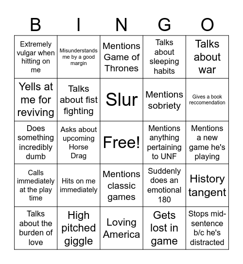 Danny Bingo Card