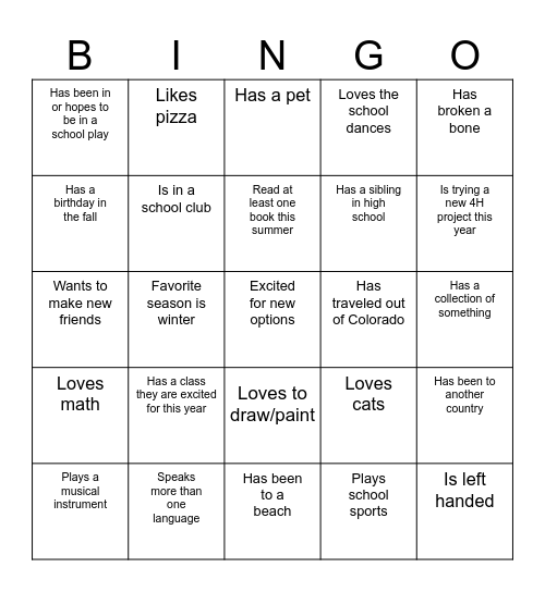 Find-a-Friend BINGO Card