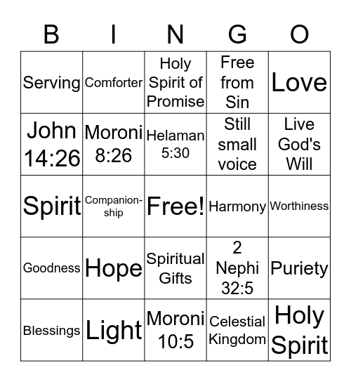 The Holy Ghost Bingo Card
