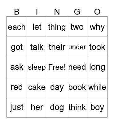 PCI Sight Words Bingo Card