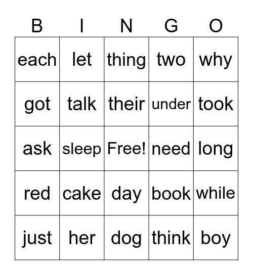 PCI Sight Words Bingo Card