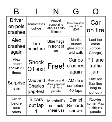Aus GP Bingo Card