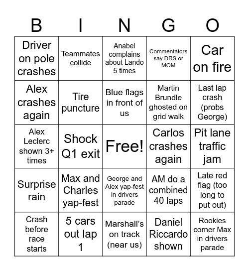 Aus GP Bingo Card