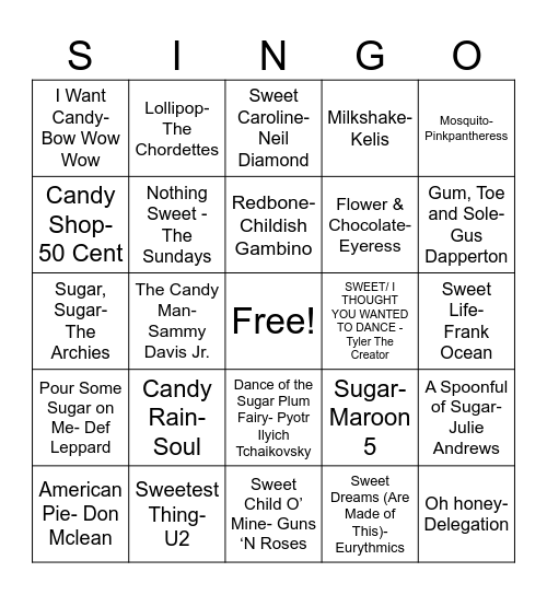 Singo- Candy/Sweets Edition Bingo Card