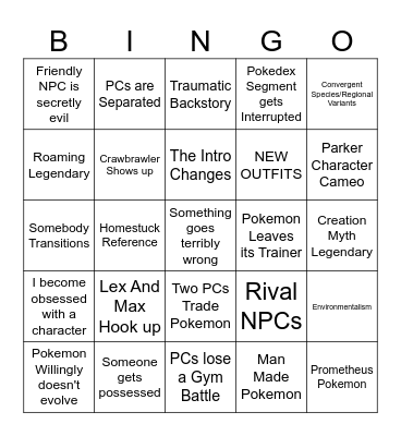 Pokemon Lock Bingo Card
