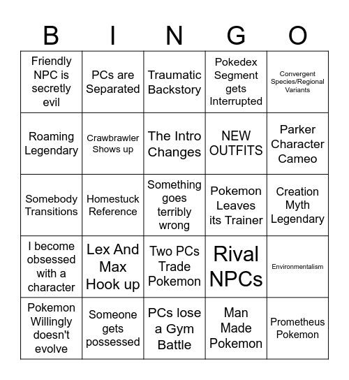 Pokemon Lock Bingo Card