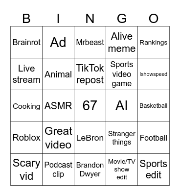 YouTube Bingo Card