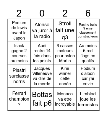 F1 Bingo Card
