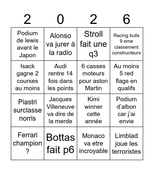 F1 Bingo Card