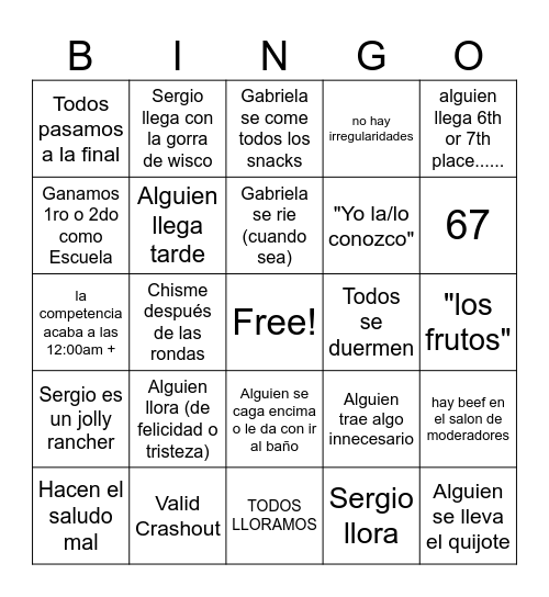 COMPETENCIA DE ORATORIA Bingo Card