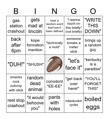 Carl Field Trip Bingo Card