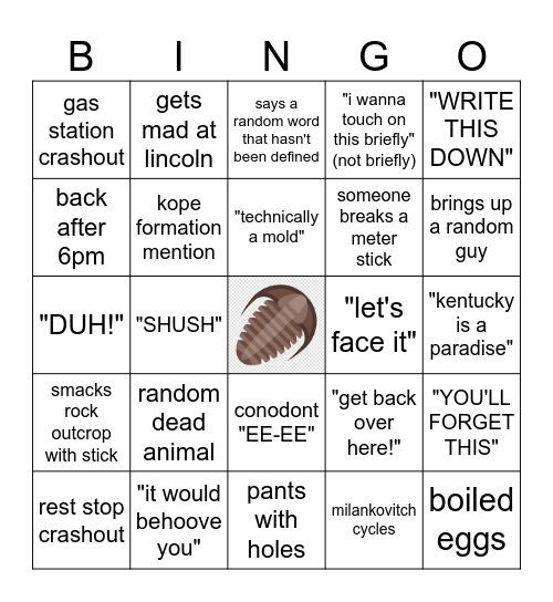 Carl Field Trip Bingo Card