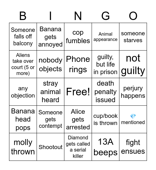 Diamond vs Death Bingo Card