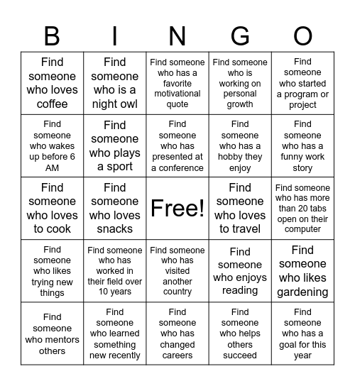 Find Someone Who Bingo Card