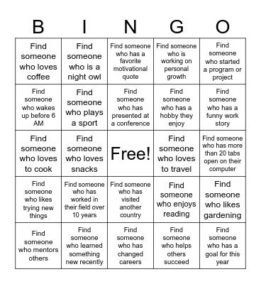 Find Someone Who Bingo Card