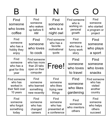 Find Someone Who Bingo Card