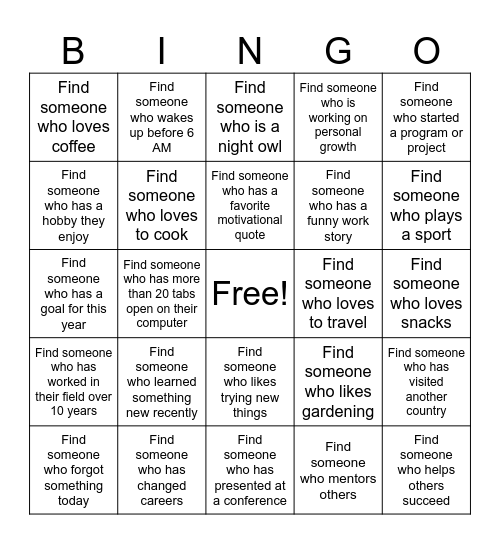Find Someone Who Bingo Card