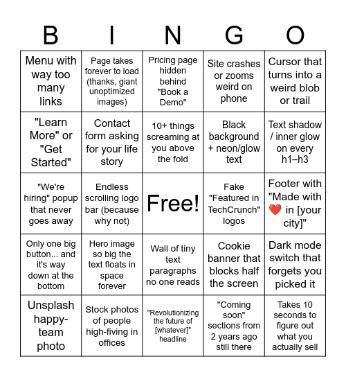 Vibe Coded Sites Bingo Card