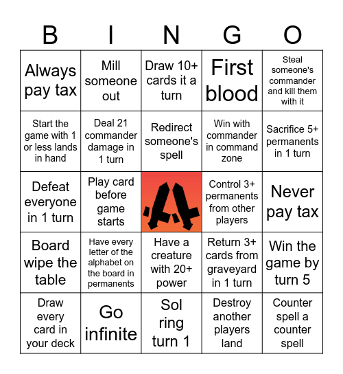 Commander Bingo Card