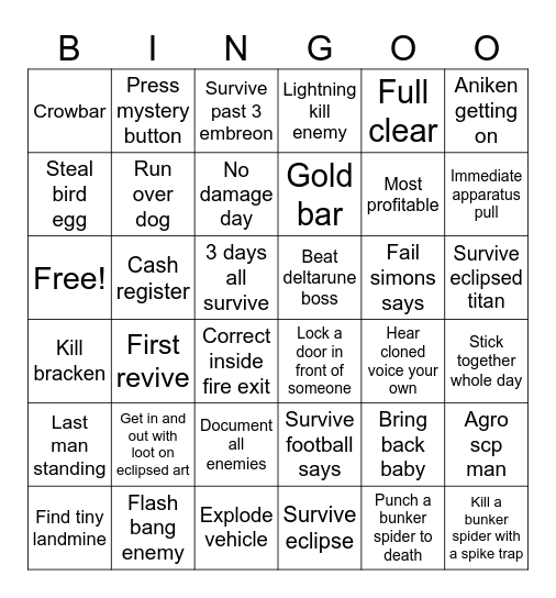 Lethal bingo lockout Bingo Card
