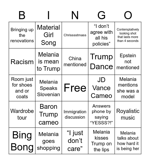 Melania Bingo Card
