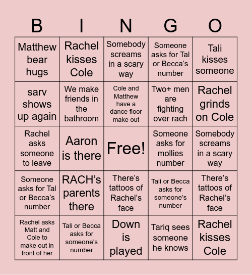 Rachie bday bingo Card