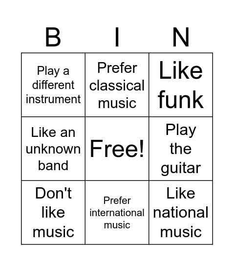 Do you ______? Bingo Card