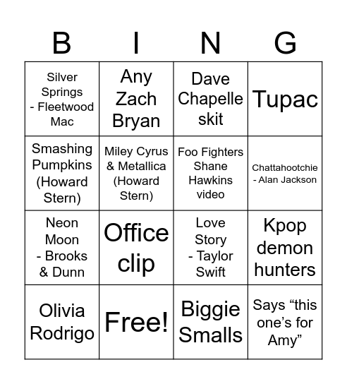 Club Crider Bingo Card