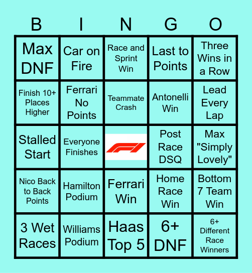 Derek F1 Bingo Card